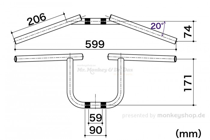 Takegawa Bat Lenker hoch Aluminium verchromt