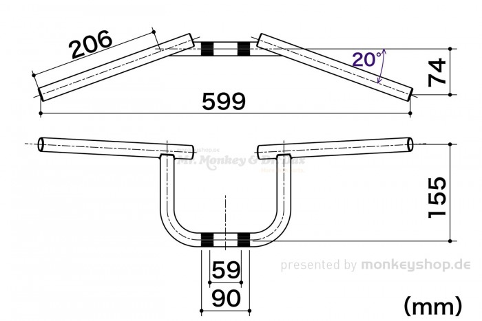 Takegawa Bat Lenker niedrig Aluminium verchromt