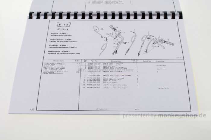 Ersatzteil Handbuch Liste Katalog f. Honda Monkey + Gorilla 6 Volt Z50J Z50G