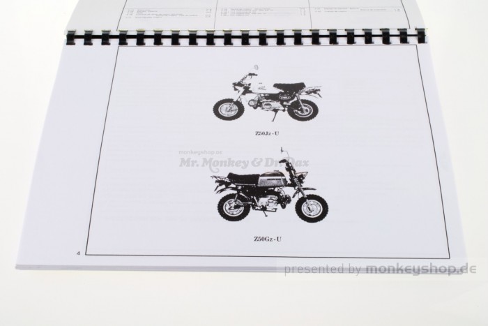 Ersatzteil Handbuch Liste Katalog f. Honda Monkey + Gorilla 6 Volt Z50J Z50G