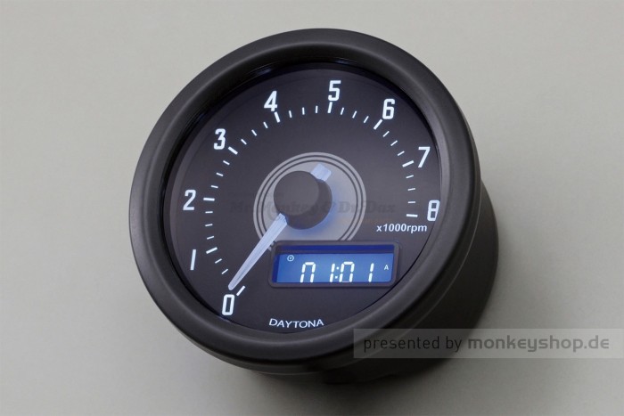 Daytona Velona 60 Drehzahlmesser 8000 RPM schwarz mit weißer LED Beleuchtung