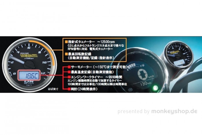 Takegawa Drehzahlmesser Kit ø48 mm 12500 RPM LED weiß f. Monkey 125