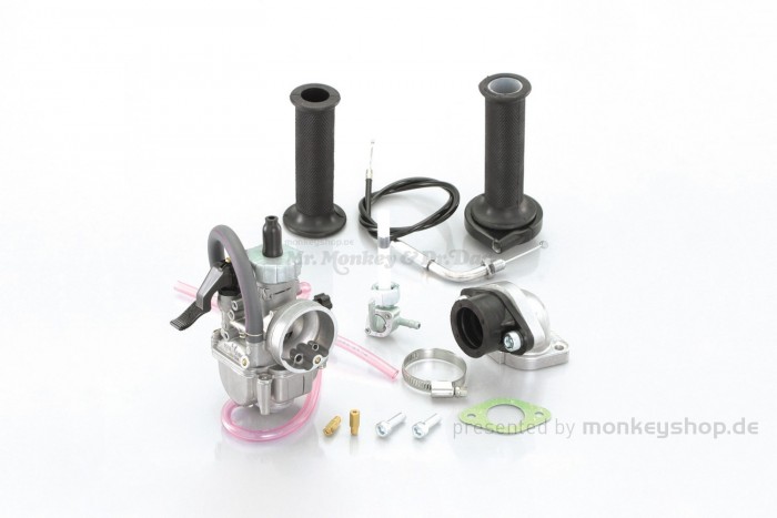 Kitaco Vergaser Kit mit Keihin PE24 + Schnellgasgriff + Ansaugstutzen + Benzinhahn f. Monkey 50 + Gorilla