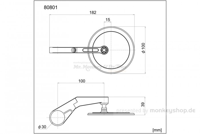 Daytona "D-MIRROR-17" Aluminium Lenkerenden Spiegel rund dünn schwarz