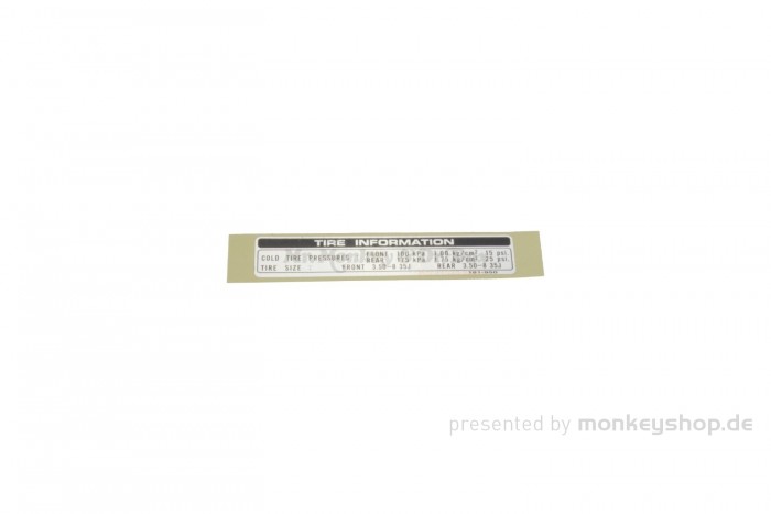 Honda Aufkleber Reifendruck Tire Information englisch f. Monkey 12V