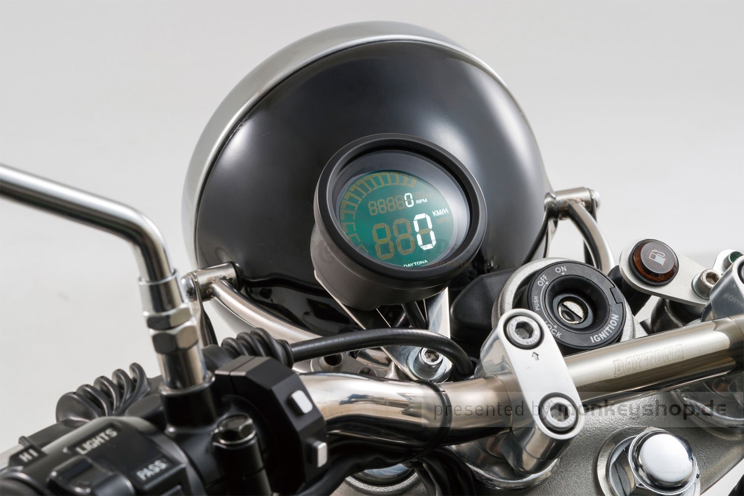 Tacho Motorrad DAYTONA VELONA, schwarzes Gehäuse, rund D. 60 mm, bis 260  km/h