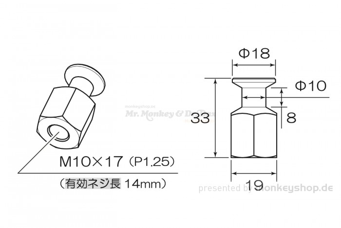 Daytona M10x1.25 Bobbin Prismabuchse Ständeraufnahme Set silber