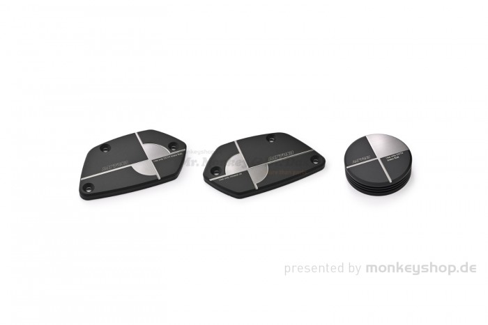 Daytona Deckel Bremspumpe vorn Aluminium CNC 2-farbig schwarz gun-metal grau eloxiert für BMW