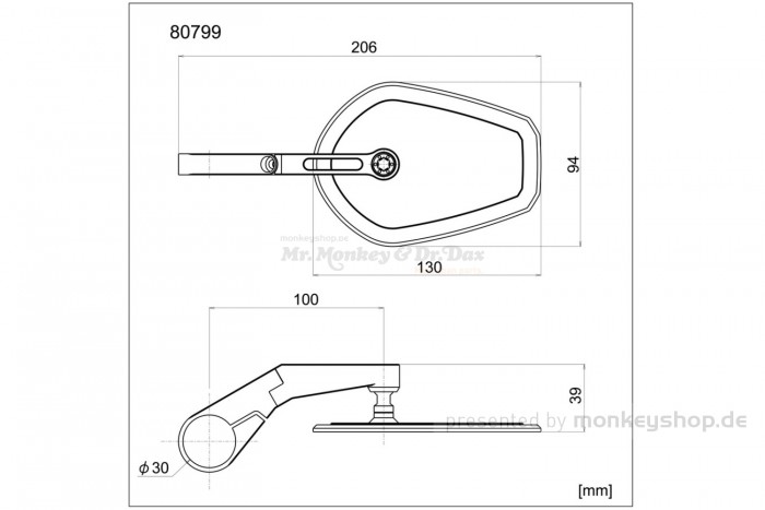 Daytona "D-MIRROR-15" Aluminium Lenkerenden Spiegel flach schwarz