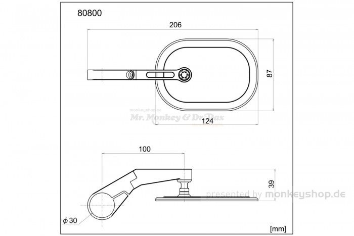 Daytona "D-MIRROR-16" Aluminium Lenkerenden Spiegel dünn schwarz