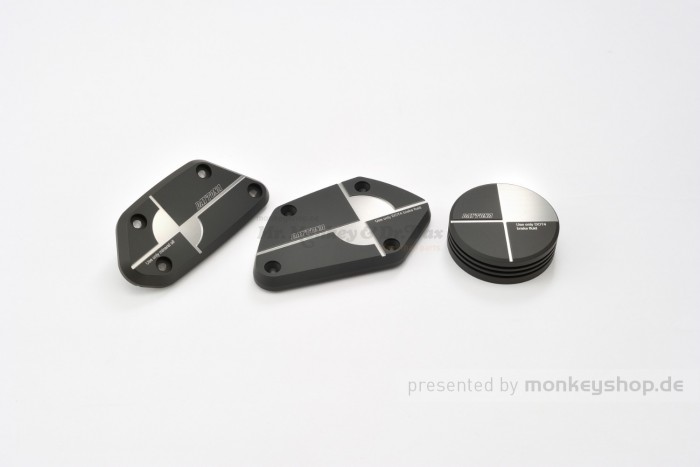 Daytona Deckel Bremspumpe hinten Aluminium CNC 2-farbig schwarz gun-metal grau eloxiert für BMW